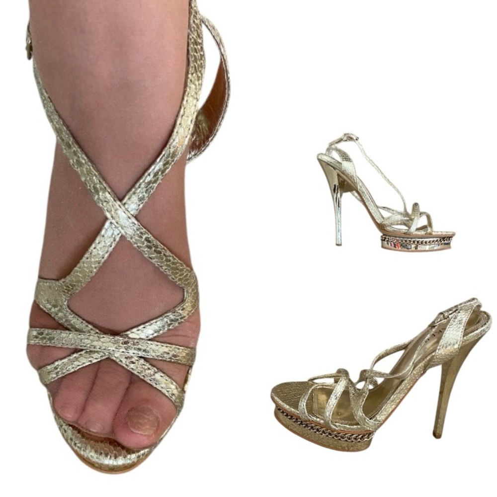 Bakers Electra Gold/Snakeskin Strappy Sandals Platform heels women’s size 9M